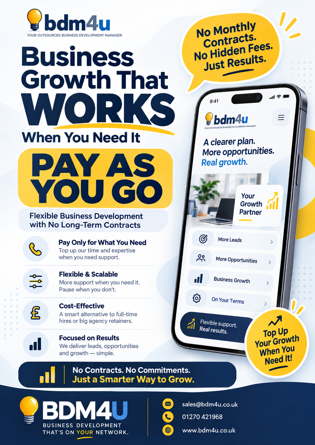 BDM4U Pay As You Go campaign poster: business growth that works when you need it